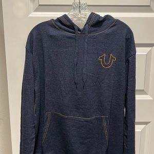 Fall is right around the corner! Stylish True Religion hoodie. Blue jean color.